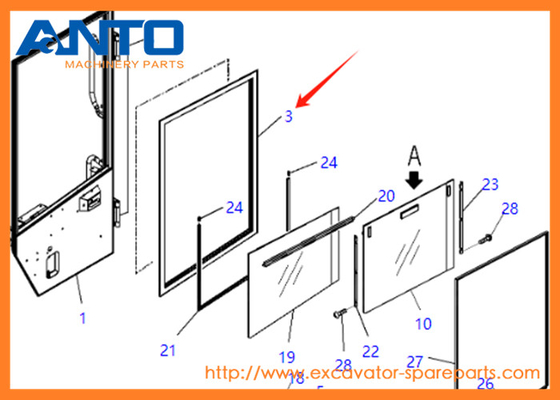 421-925-4641 4219254641 Accesorio de vidrio KOMATSU Excavadora WA380 WA430 WA450 WA470 WA480 WA500